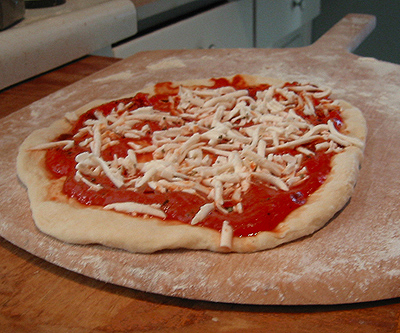 pizza about to be cooked